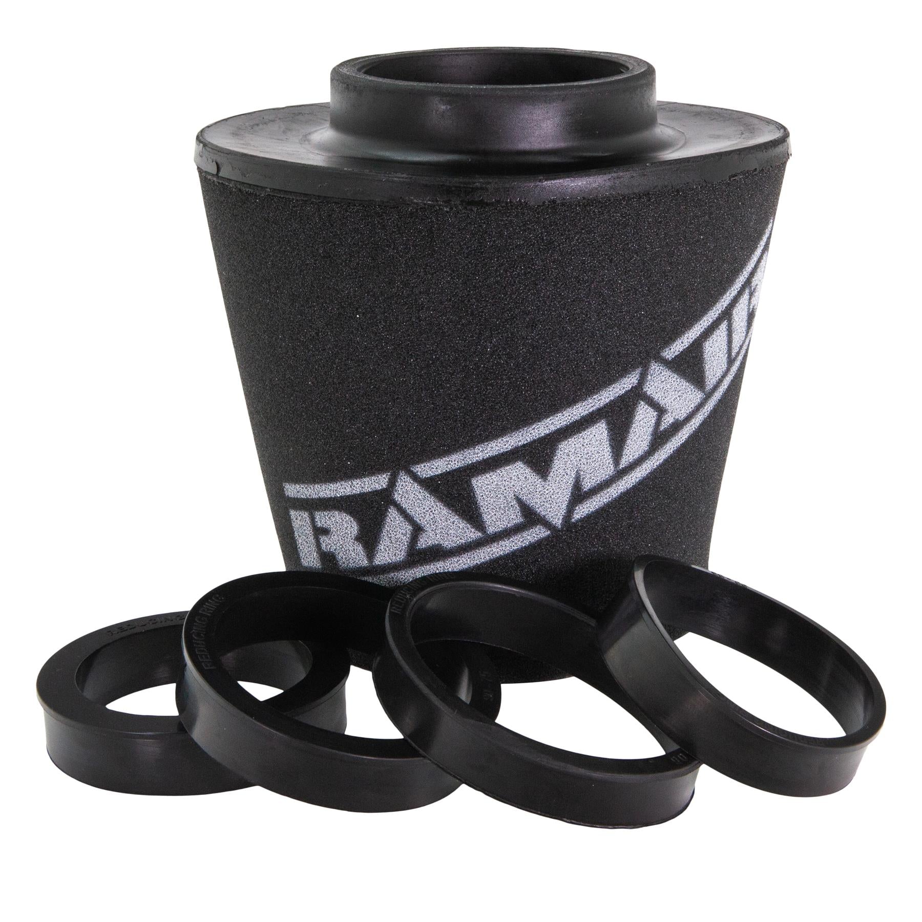 Ramair Foam 70 - 90mm (2.75inch - 3.5inch) ID Neck Polymer Base Neck Cone Air Filter with Reducing Rings
